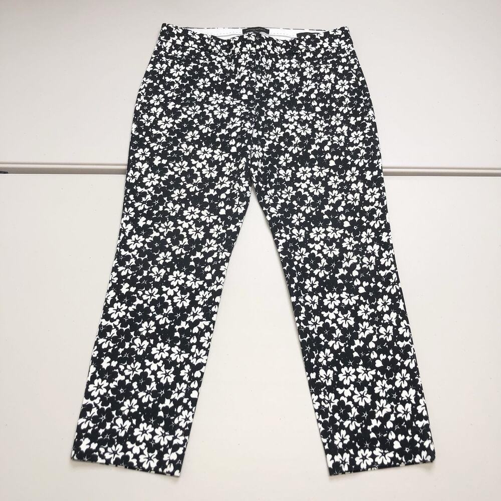 Banana Republic Pants Womens 6 Sloan Black White Floral Skinny Pockets